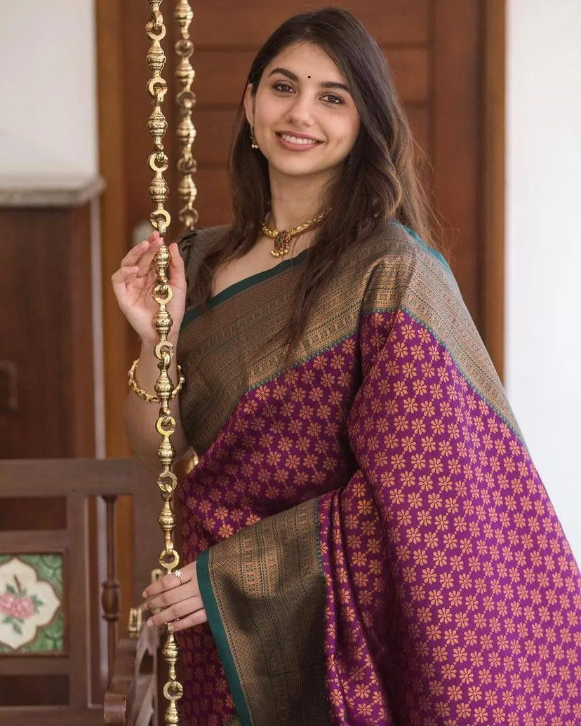 Flattering Purple Soft Silk Saree With Deserving Blouse Piece