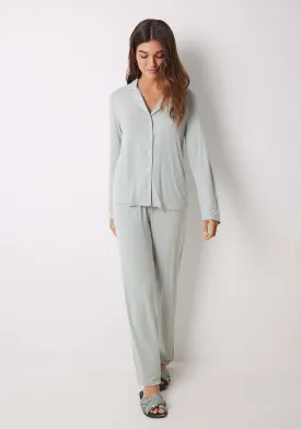 Green soft touch long shirt pajamas - Green