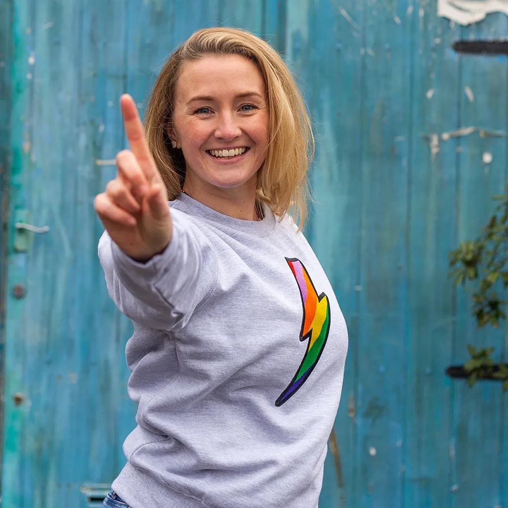 Grey Embroidered Rainbow Lightning Bolt Sweatshirt