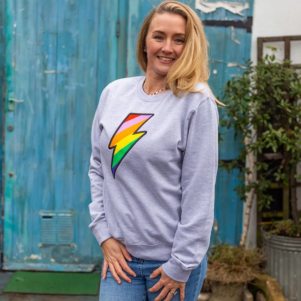 Grey Embroidered Rainbow Lightning Bolt Sweatshirt