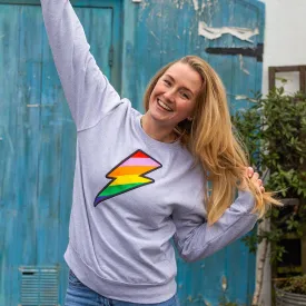 Grey Embroidered Rainbow Lightning Bolt Sweatshirt