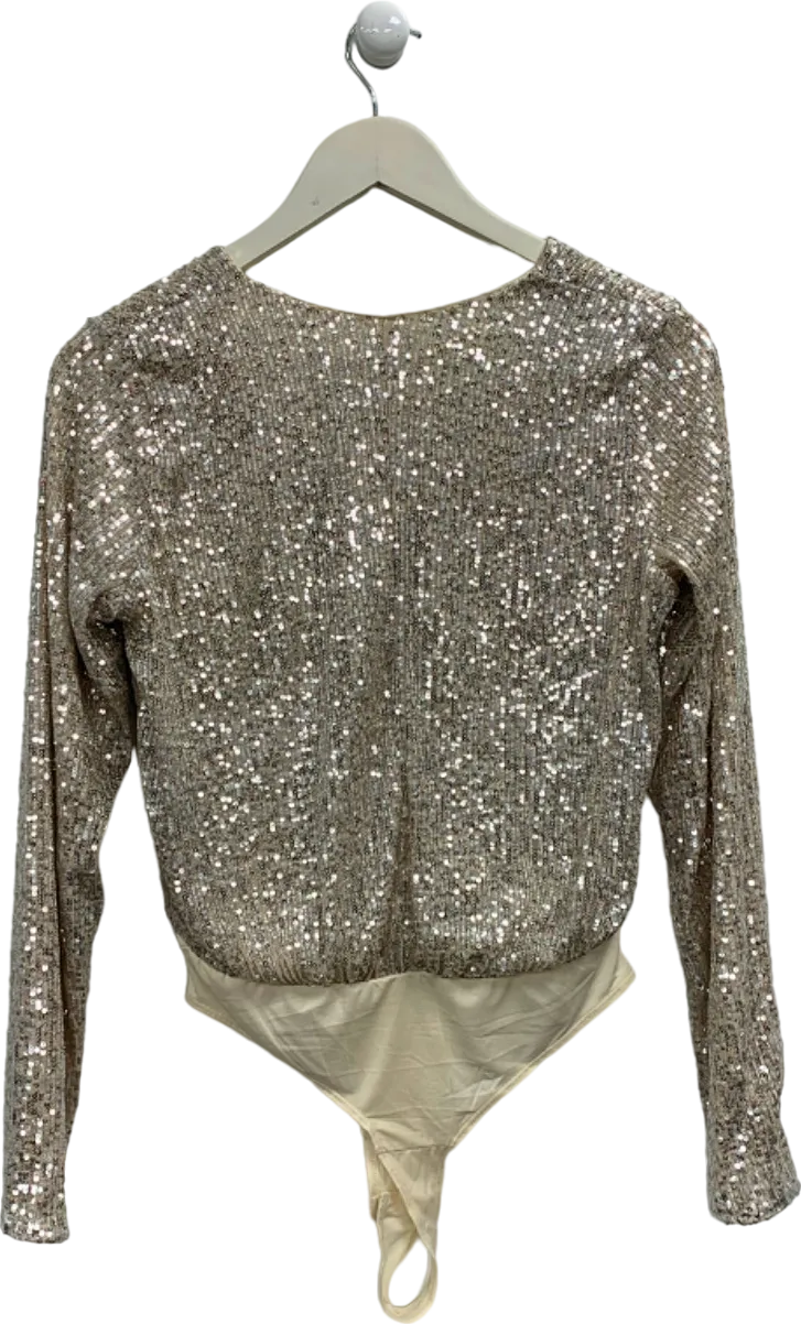 H&M Beige Sequin Bodysuit UK 8