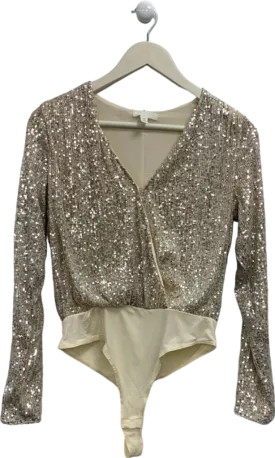 H&M Beige Sequin Bodysuit UK 8