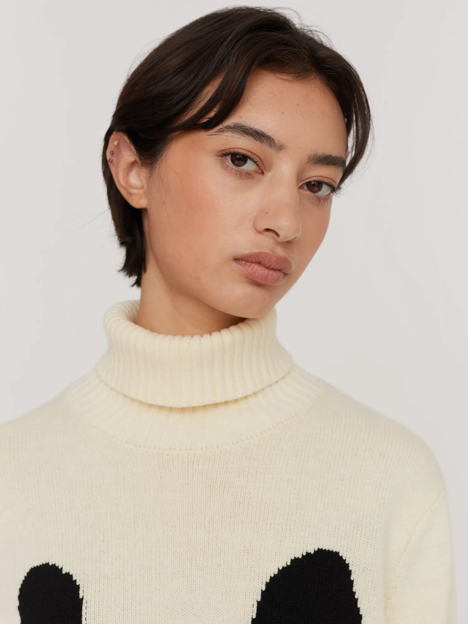 Happy Sad Roll Neck Knitted Jumper