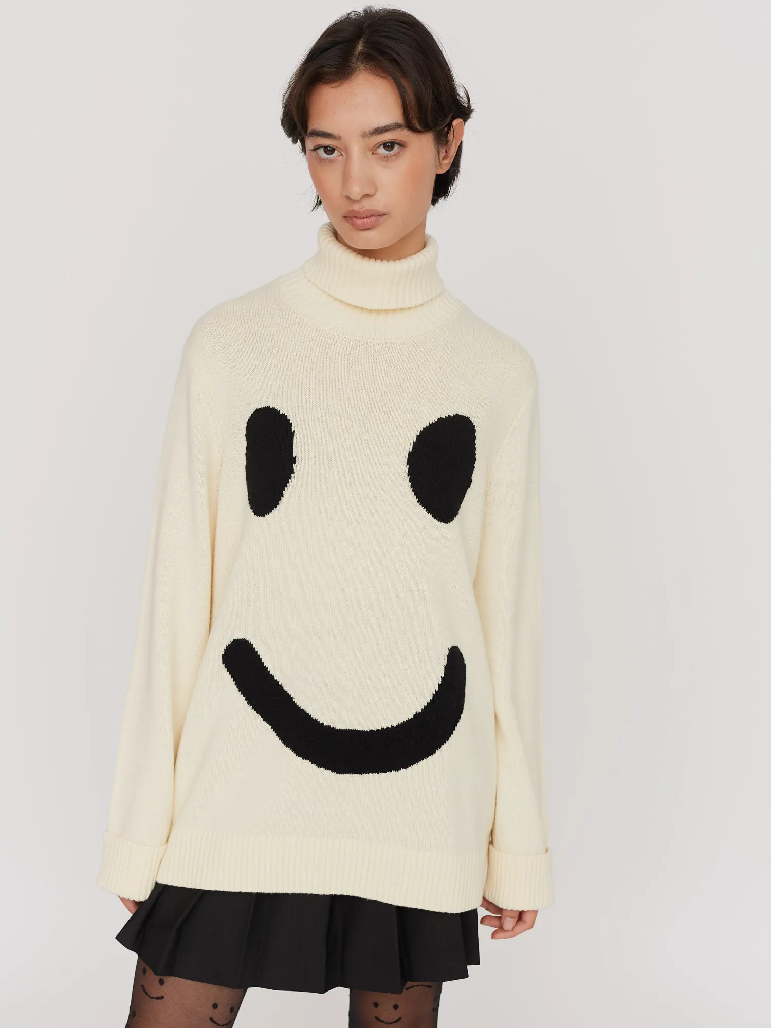 Happy Sad Roll Neck Knitted Jumper