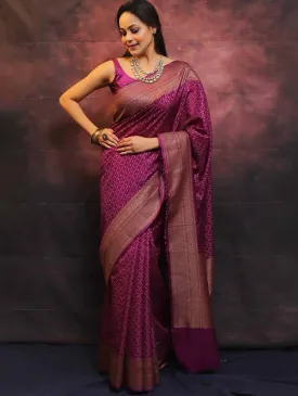 Innovative Purple Soft Silk Saree With Jazzy Blouse Piece