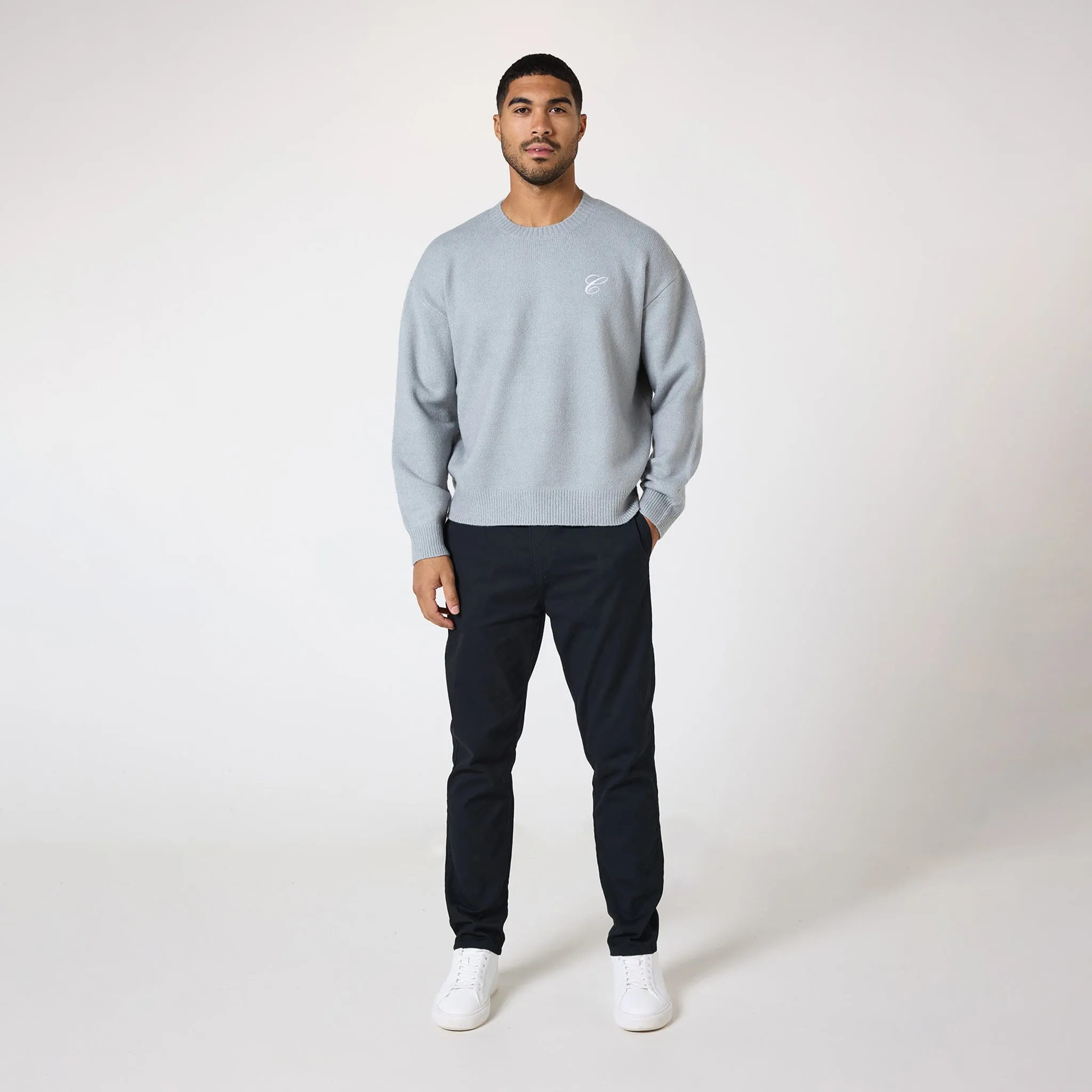 Knit Initial Crewneck | Light Grey