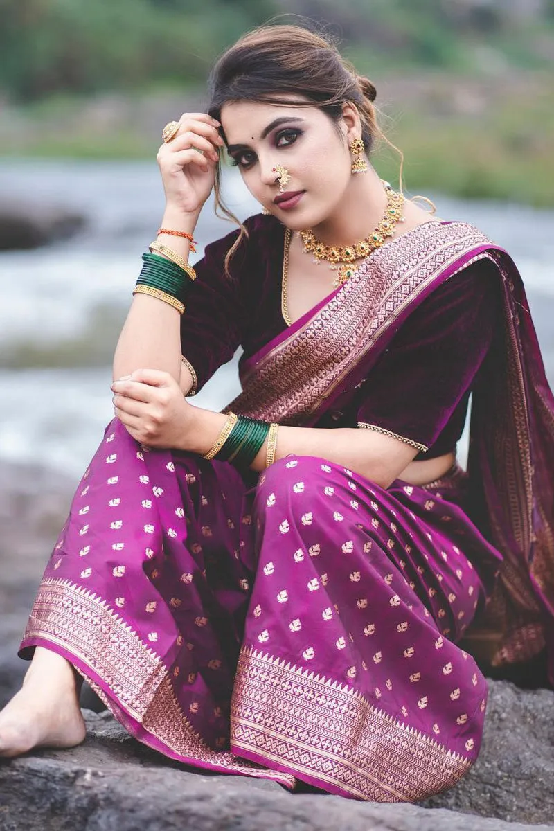 Lissome Purple Soft Silk Saree With Fragrant Blouse Piece