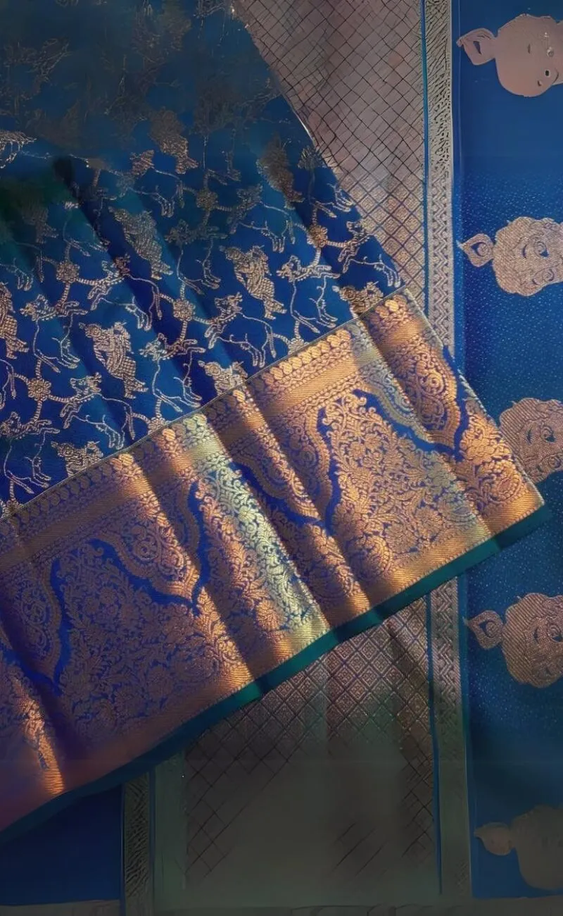 Mellifluous Blue Soft Silk Saree With Ailurophile Blouse Piece