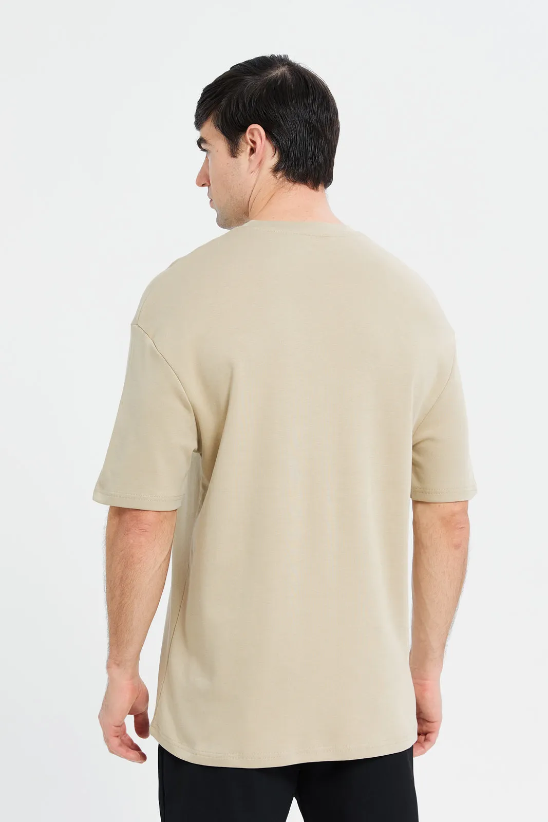 Men Beige Soft Touch Oversize T-Shirt