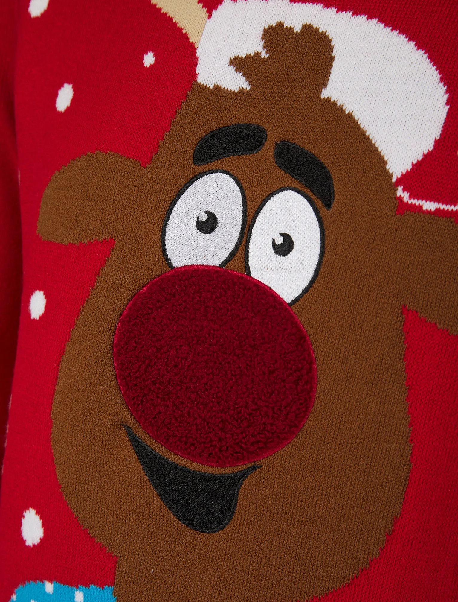 Men's Xmas Rudolph Motif LED Light Up Novelty Knitted Christmas Jumper in George Red - Merry Christmas