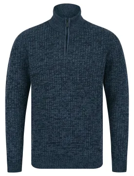 Merson Quarter Zip Funnel Neck Wool Blend Knitted Jumper in Denim Twist - Tokyo Laundry