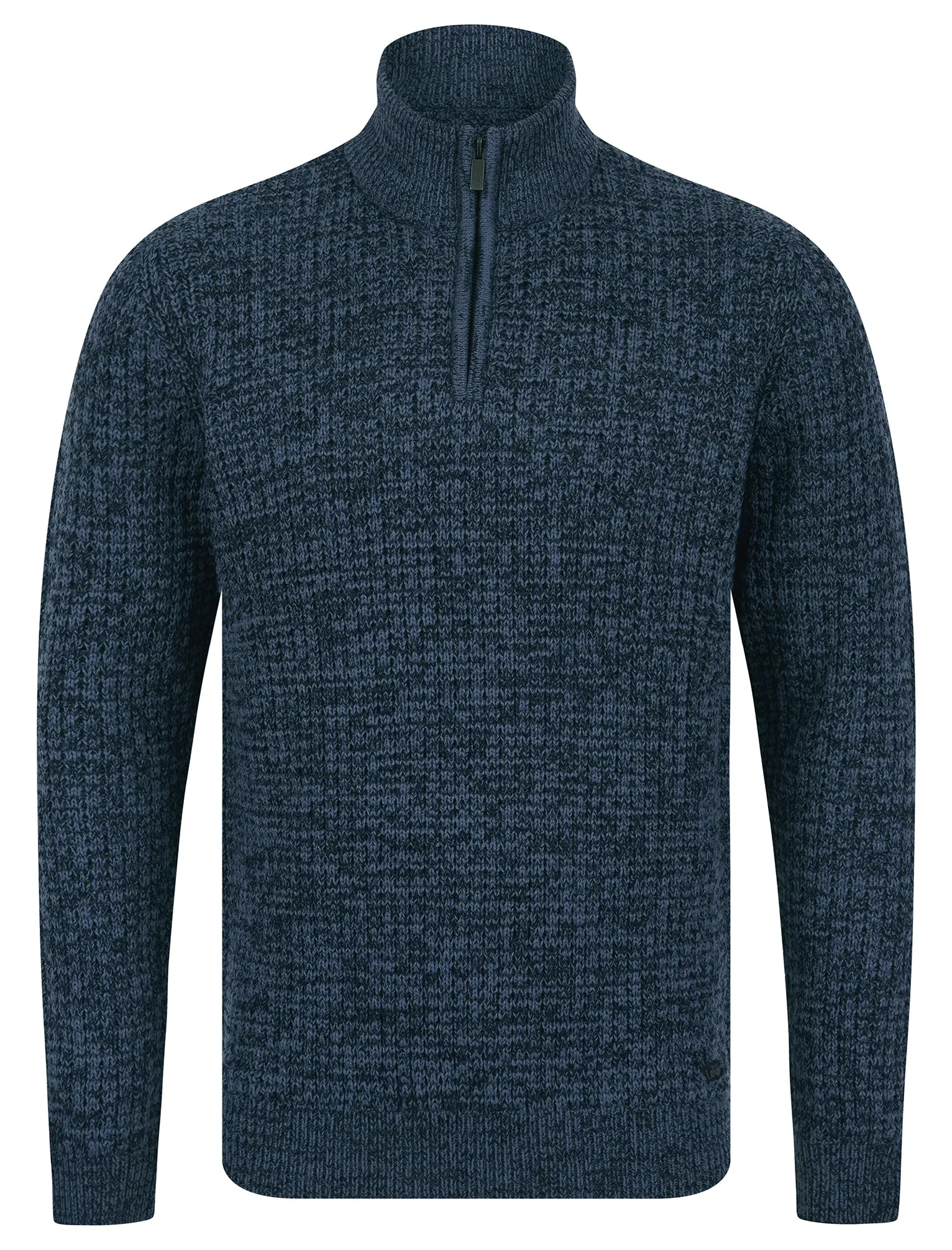 Merson Quarter Zip Funnel Neck Wool Blend Knitted Jumper in Denim Twist - Tokyo Laundry