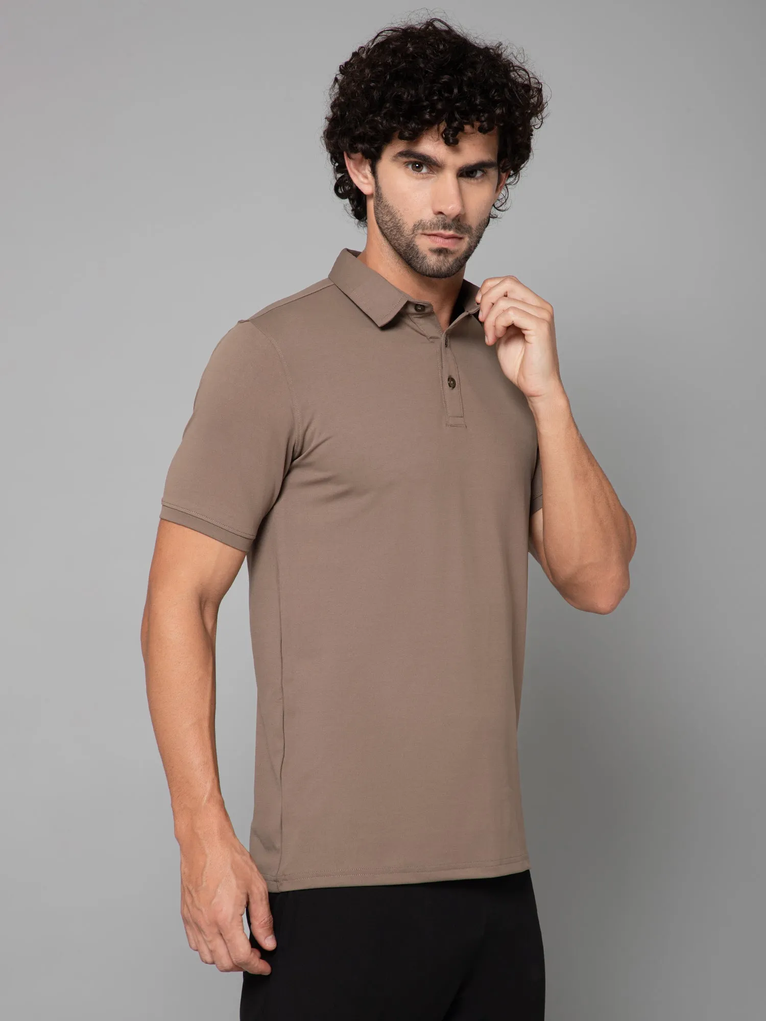 MINIMAL BUZZ SOFT TOUCH POLO T-SHIRT-MUD BROWN