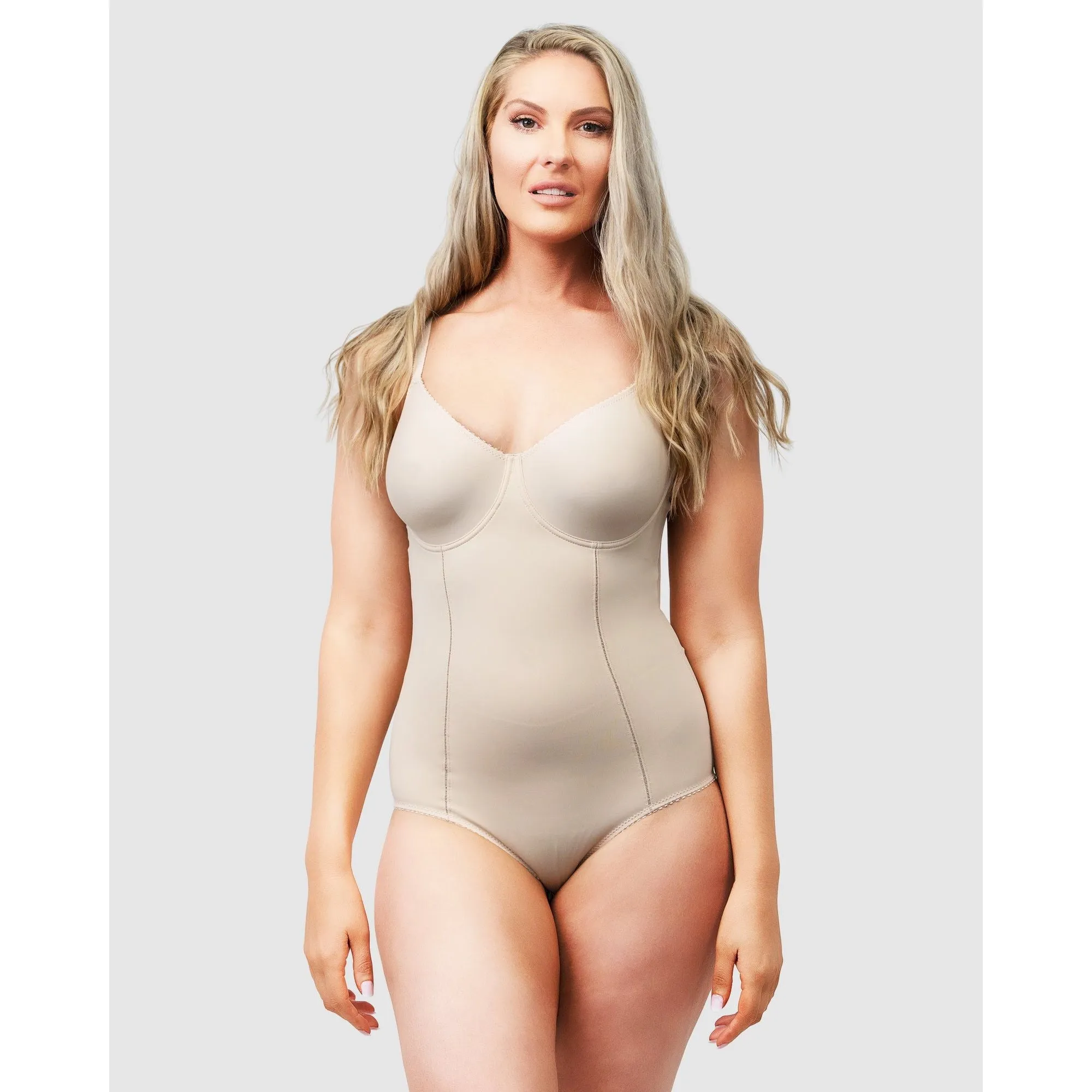 Moulded Underwire Cup Shaping Bodysuit-Light Beige