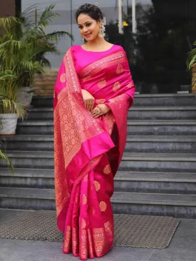 Outstanding Dark Pink Soft Silk Saree With Demanding Blouse Piece