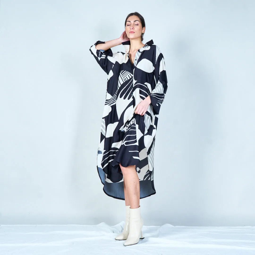 Oversized button-up shirt dress with abstract patterns wholesale