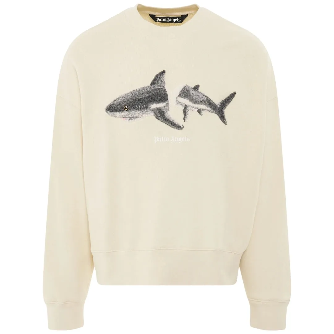 Palm Angels Split Shark Branded Logo Cream Sweatshirt