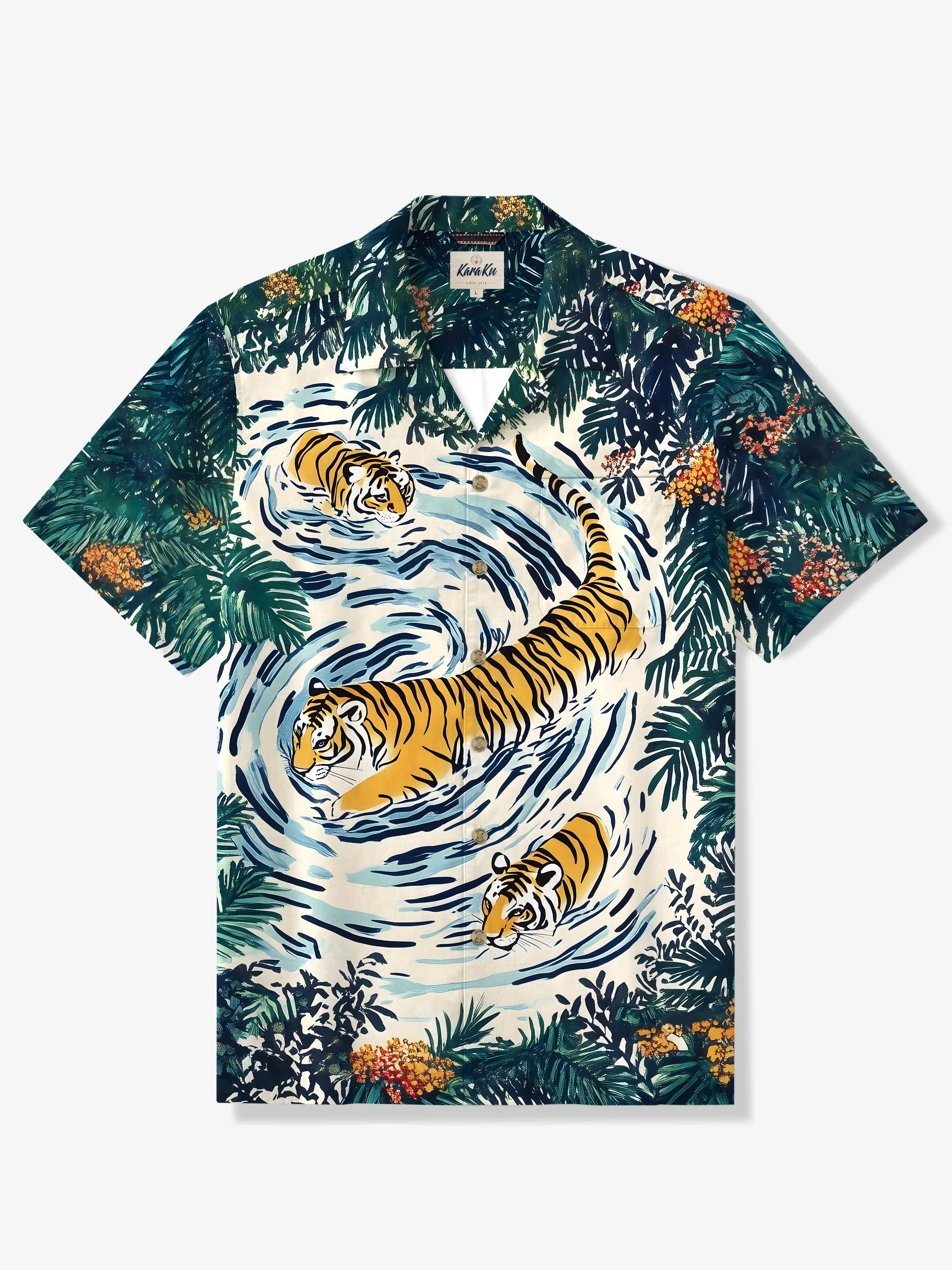 Playful Tiger & Tropical Rainforest Cotton Shirt