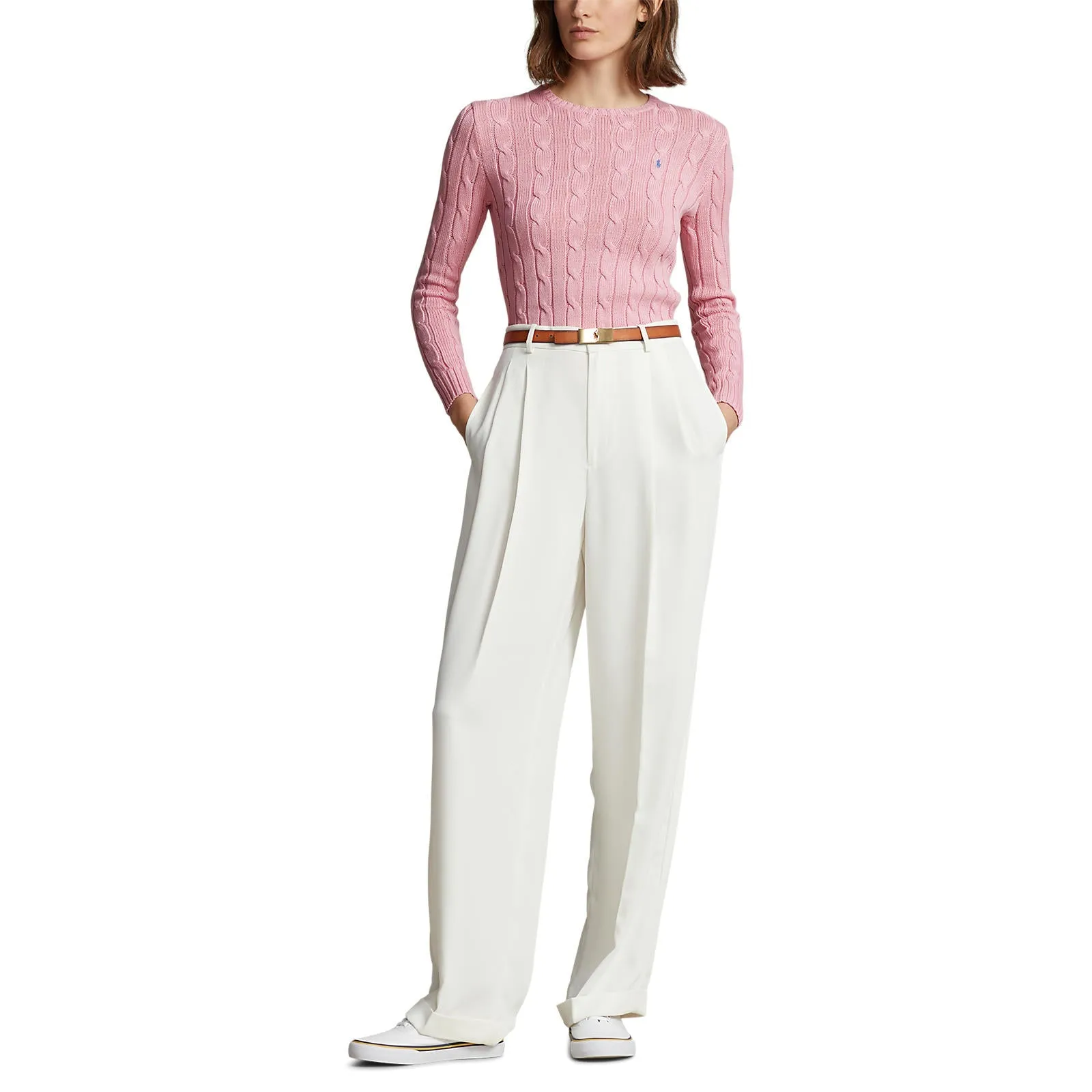 Polo Ralph Lauren - Julianna Cable-Knit Cotton Crewneck Sweater - Carmel Pink