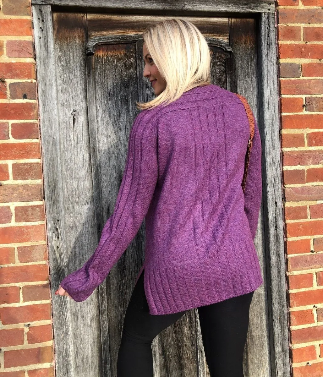 Purple Soft Contrast Ribbed Jumper