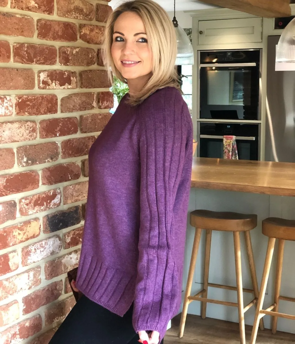 Purple Soft Contrast Ribbed Jumper