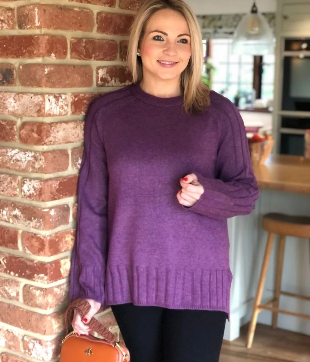 Purple Soft Contrast Ribbed Jumper