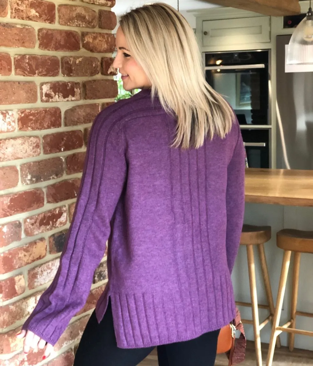 Purple Soft Contrast Ribbed Jumper