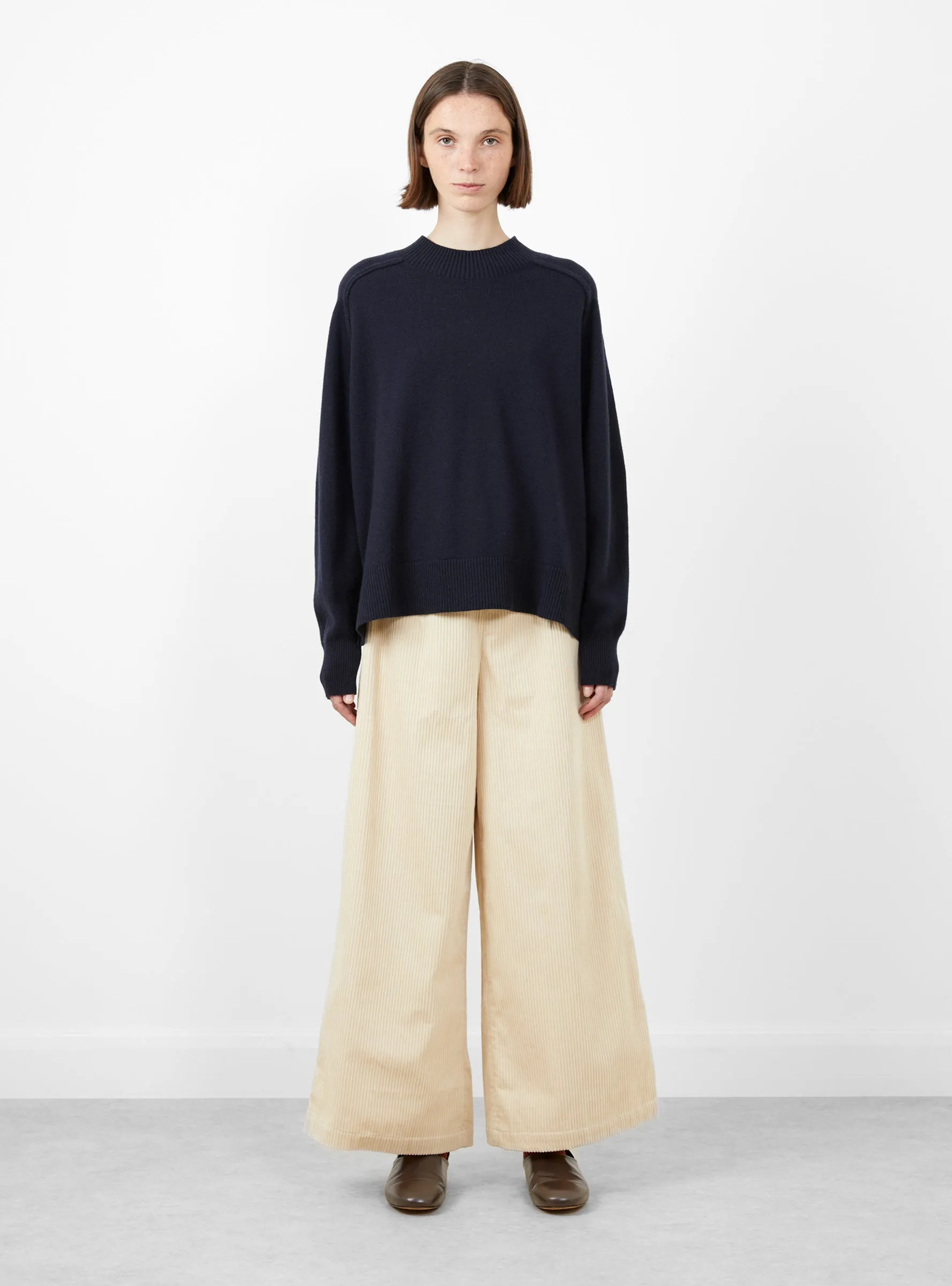 Relaxed Rolled Seam Sweater Navy