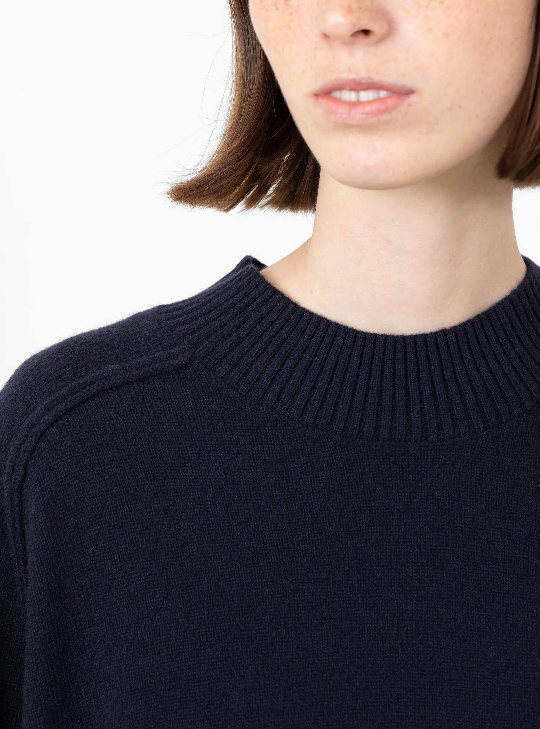 Relaxed Rolled Seam Sweater Navy