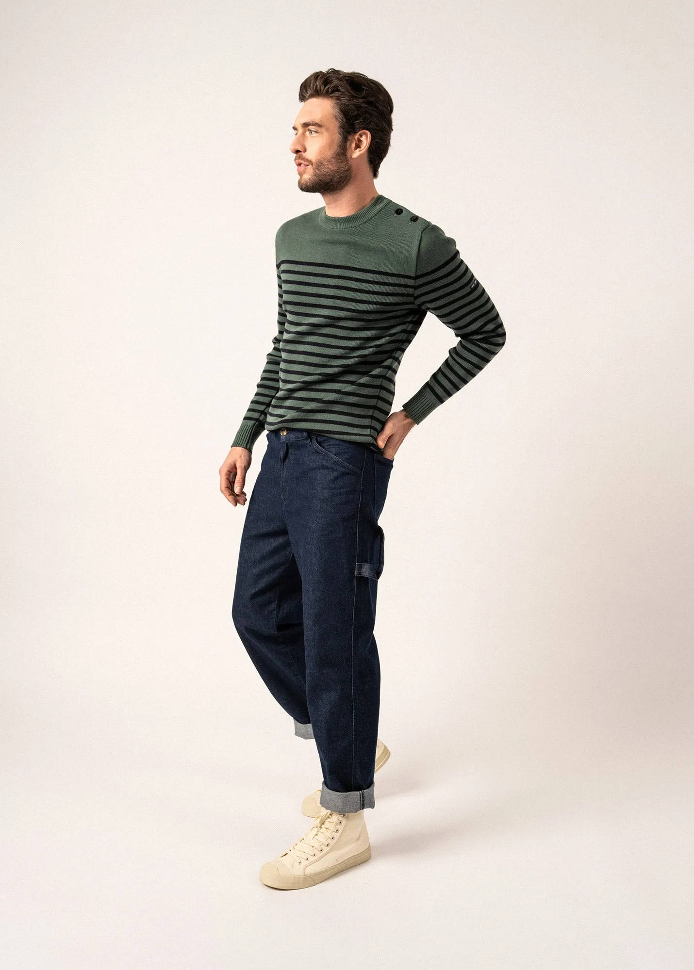 Rochefort striped sailor jumper - slim fit, in merino wool (VEGETAL/NAVY)