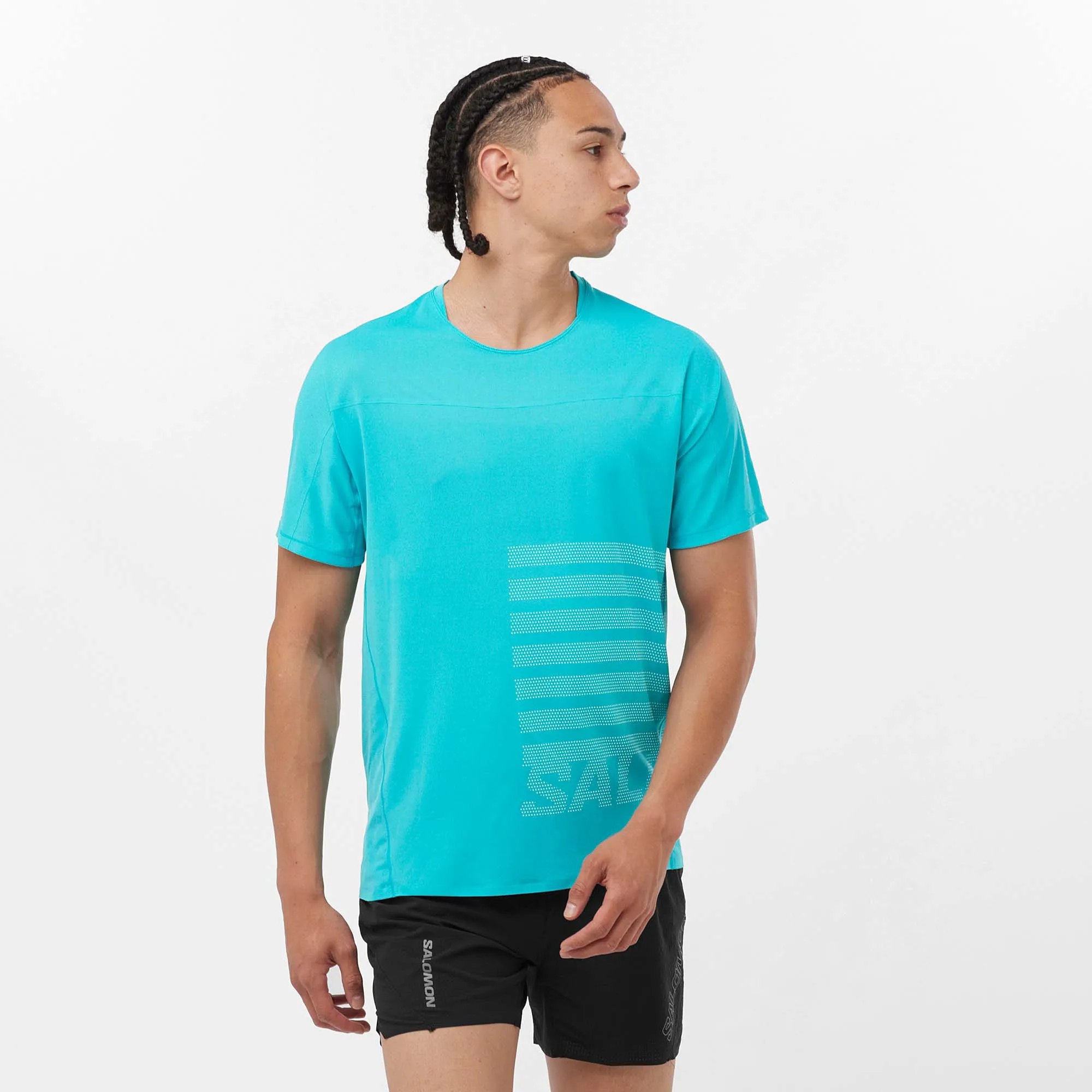 Salomon | Men's Sense Aero GFX Short Sleeve T-Shirt - Peacock Blue/White