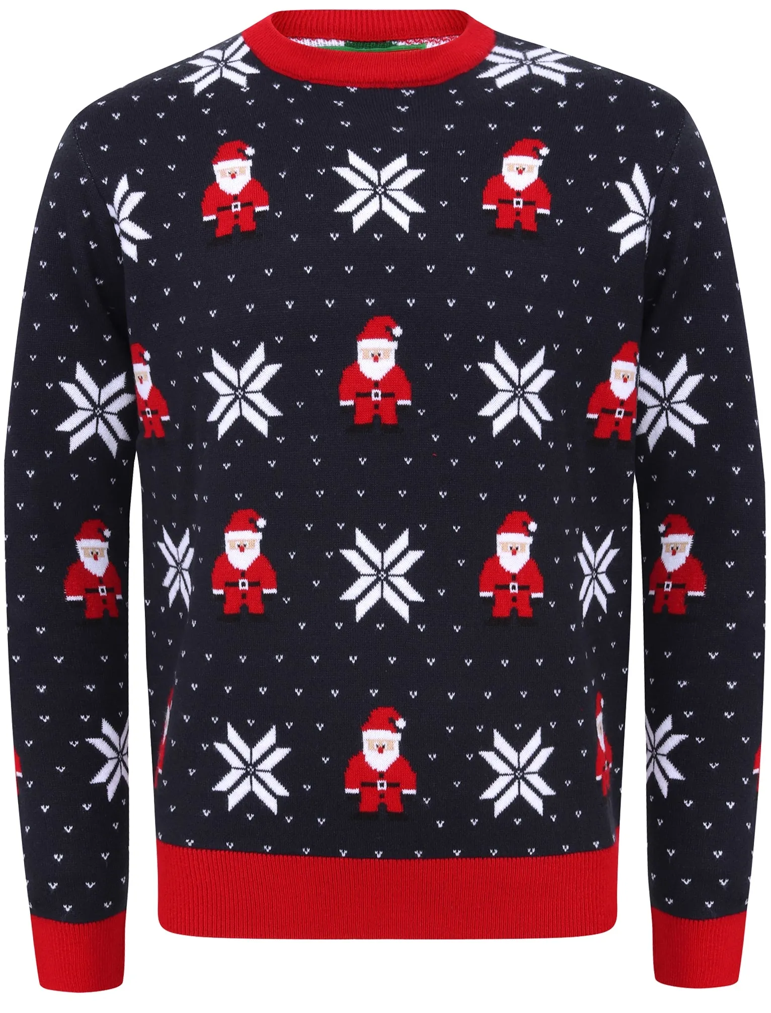 Santa Fairisle Wallpaper Print Novelty Christmas Jumper in Ink - Merry Christmas