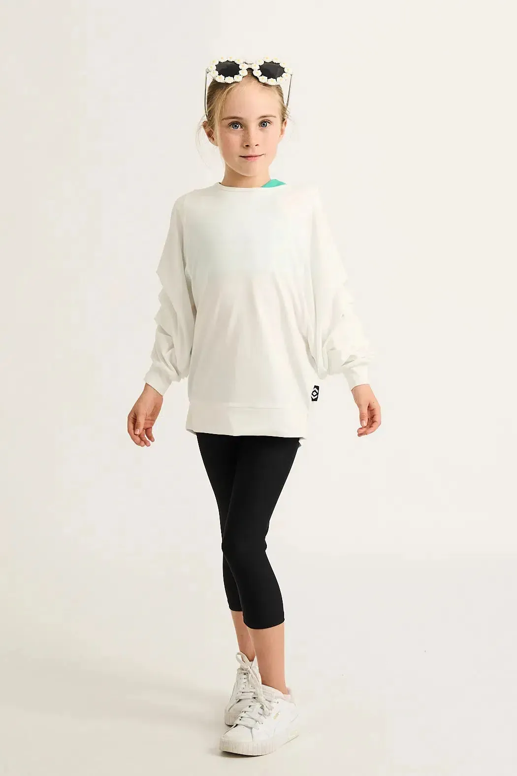 Soft To Touch Kids Batwing Cinched Sleeve Sweater - White