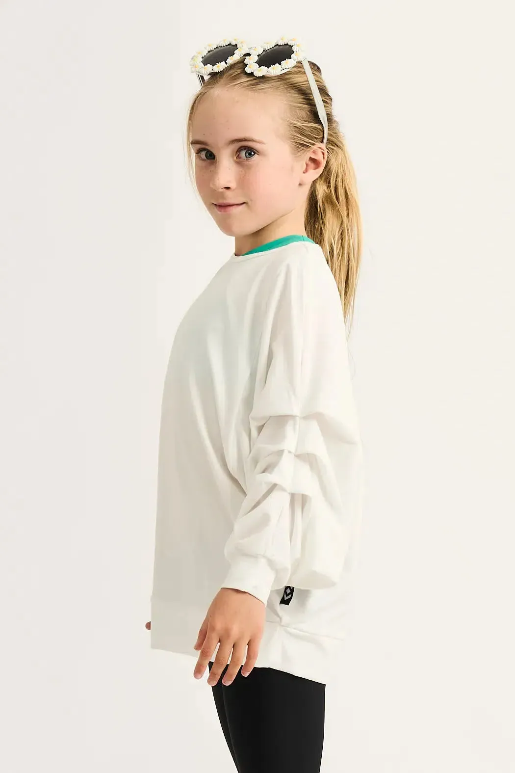 Soft To Touch Kids Batwing Cinched Sleeve Sweater - White