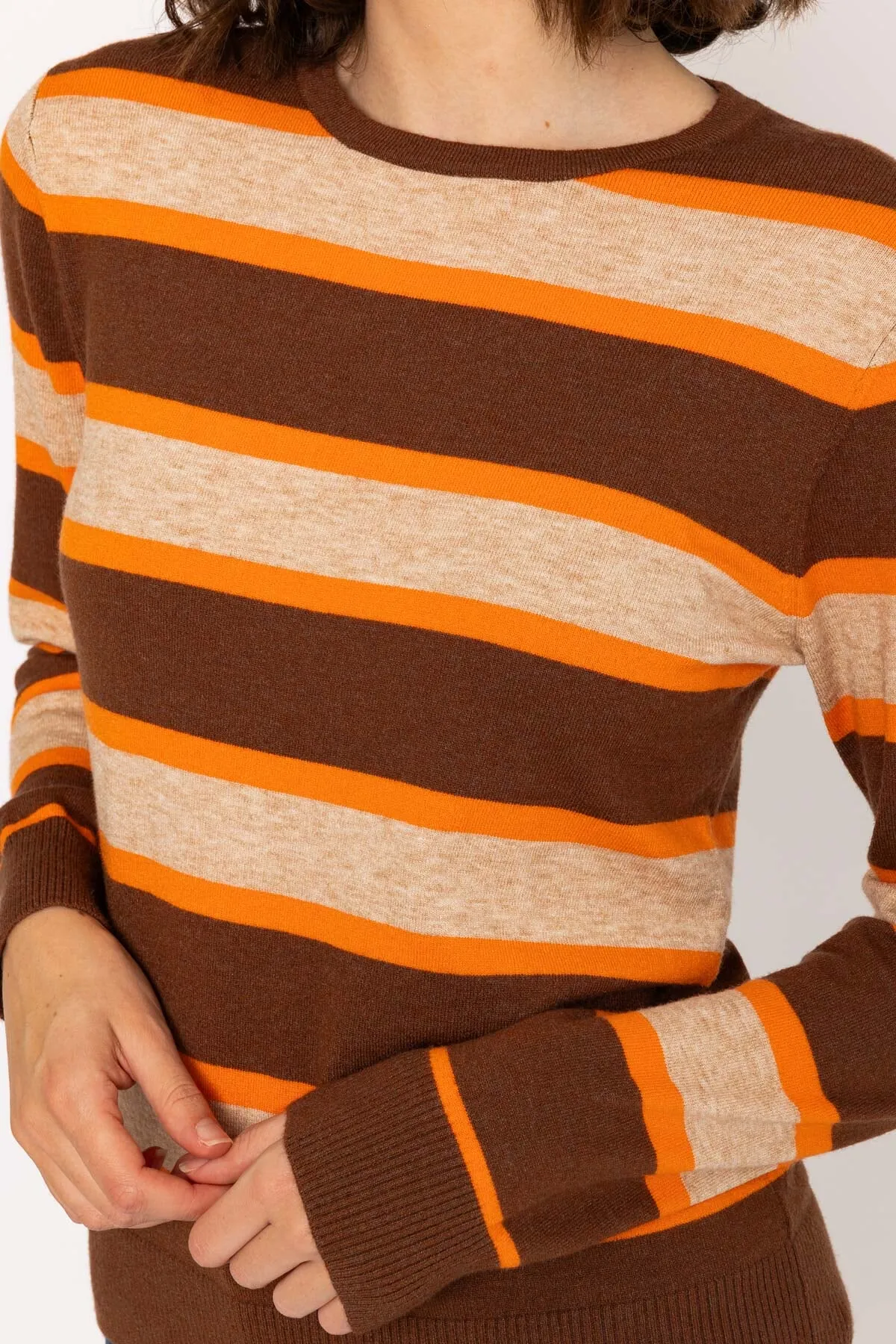 Soft Touch Stripe Knit Jumper in Brown