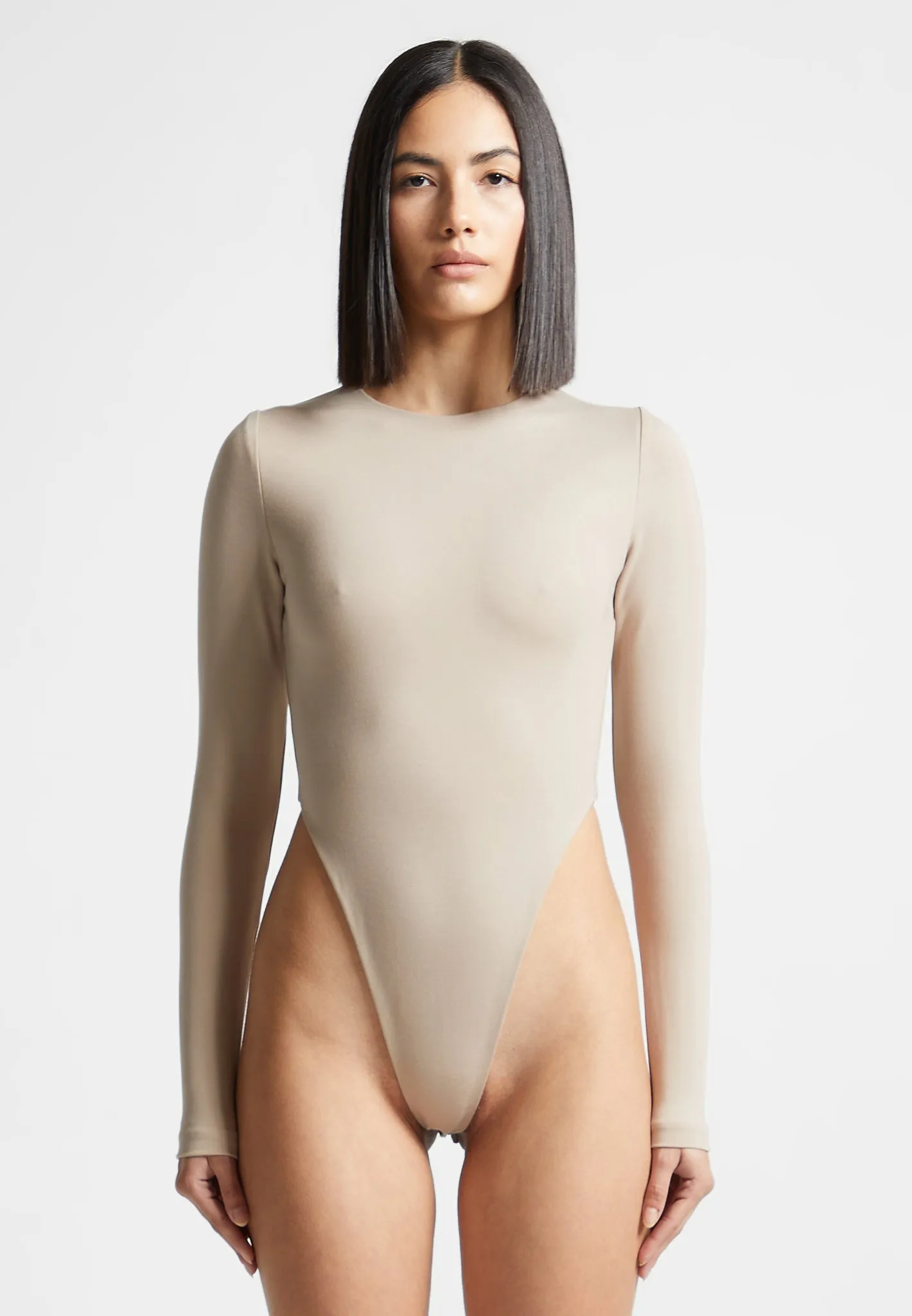 Éternelle High Leg Long Sleeve Bodysuit - Beige