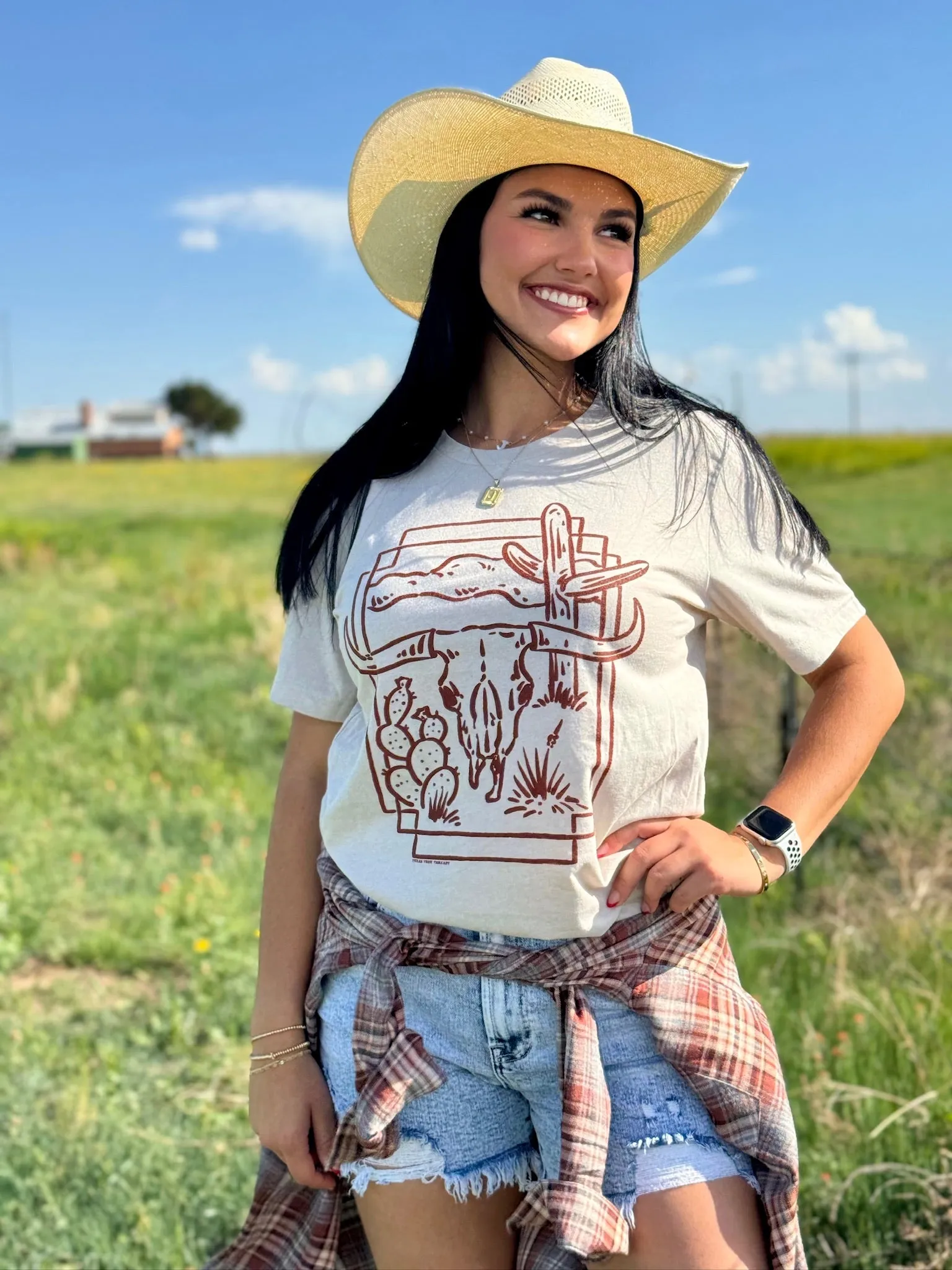 Western Skull Cactus Scene Graphic Tee by Texas True Threads