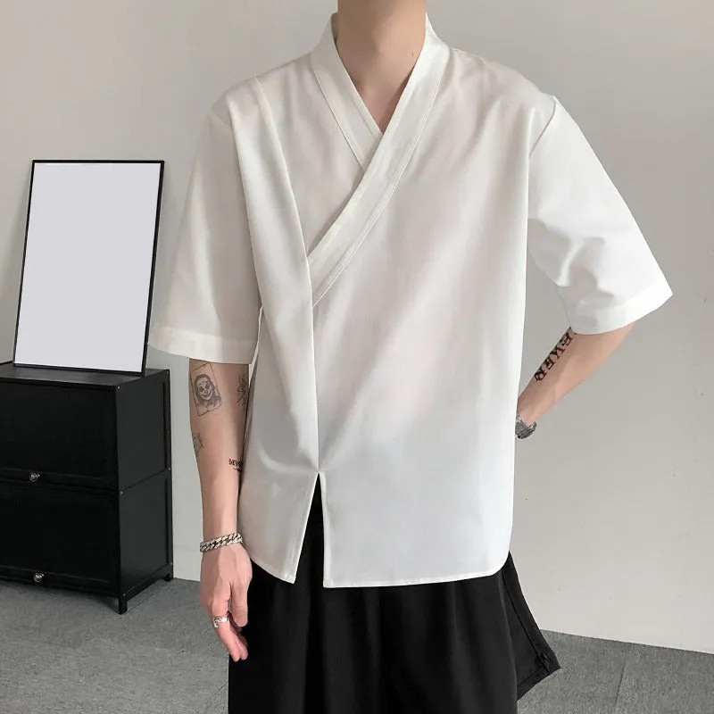 White Breathable Bottoming Slit Shirt