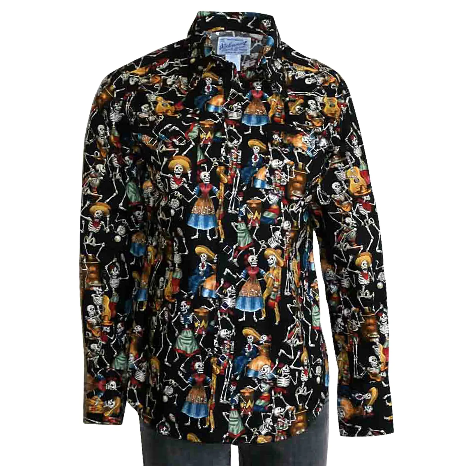 Women's Day of the Dead Print Western Shirt in Black