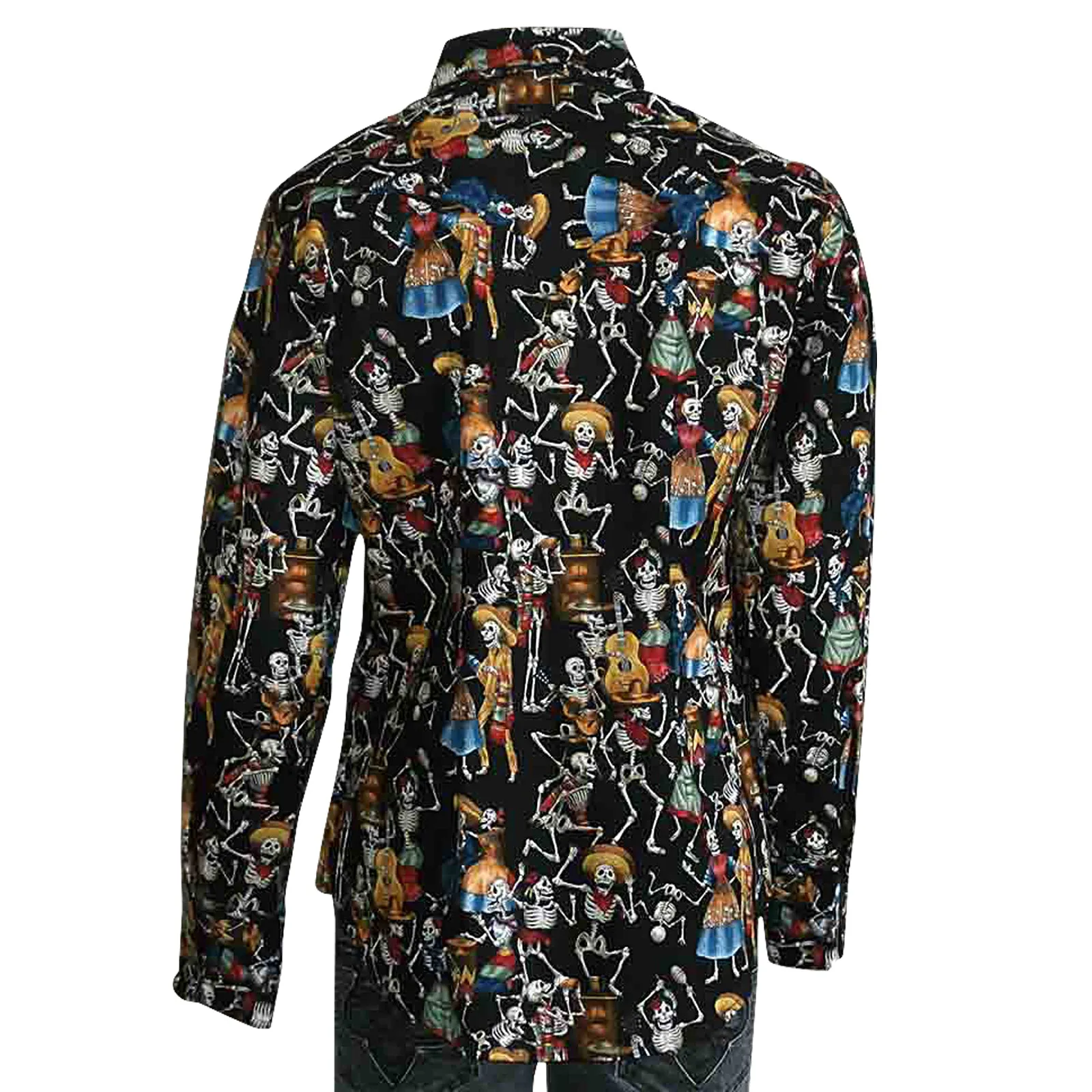 Women's Day of the Dead Print Western Shirt in Black