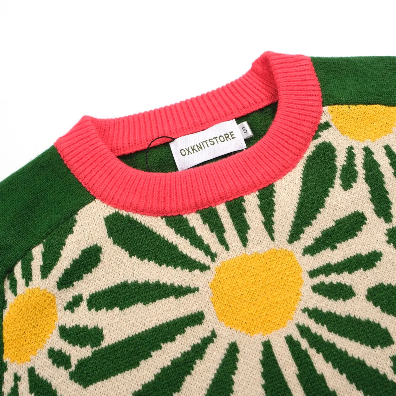 Women's green sunflower knit sweater