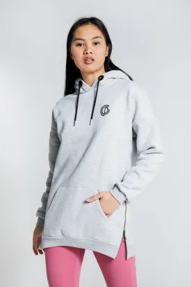 Womens - Pouch Longline Hoodie - Grey