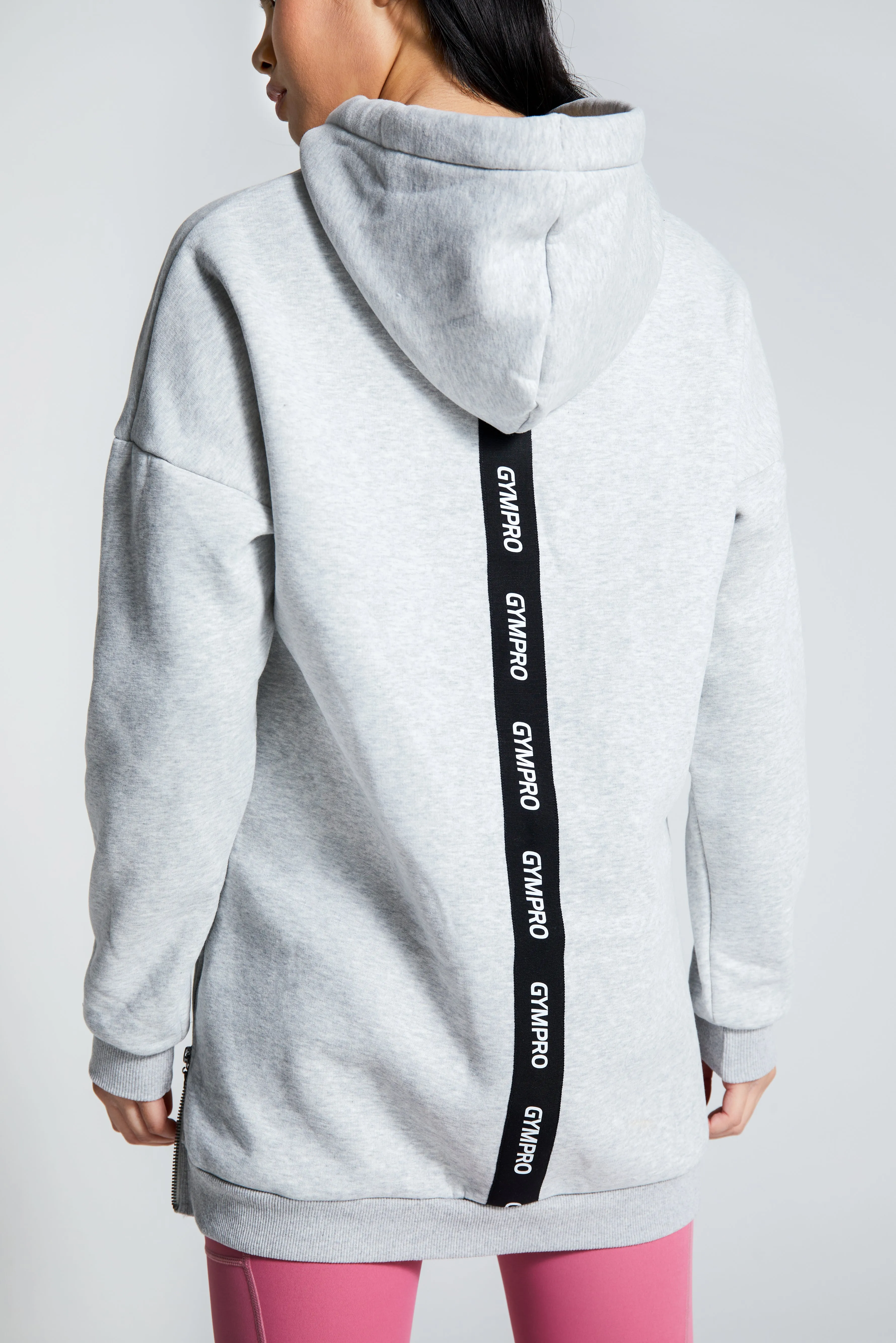 Womens - Pouch Longline Hoodie - Grey