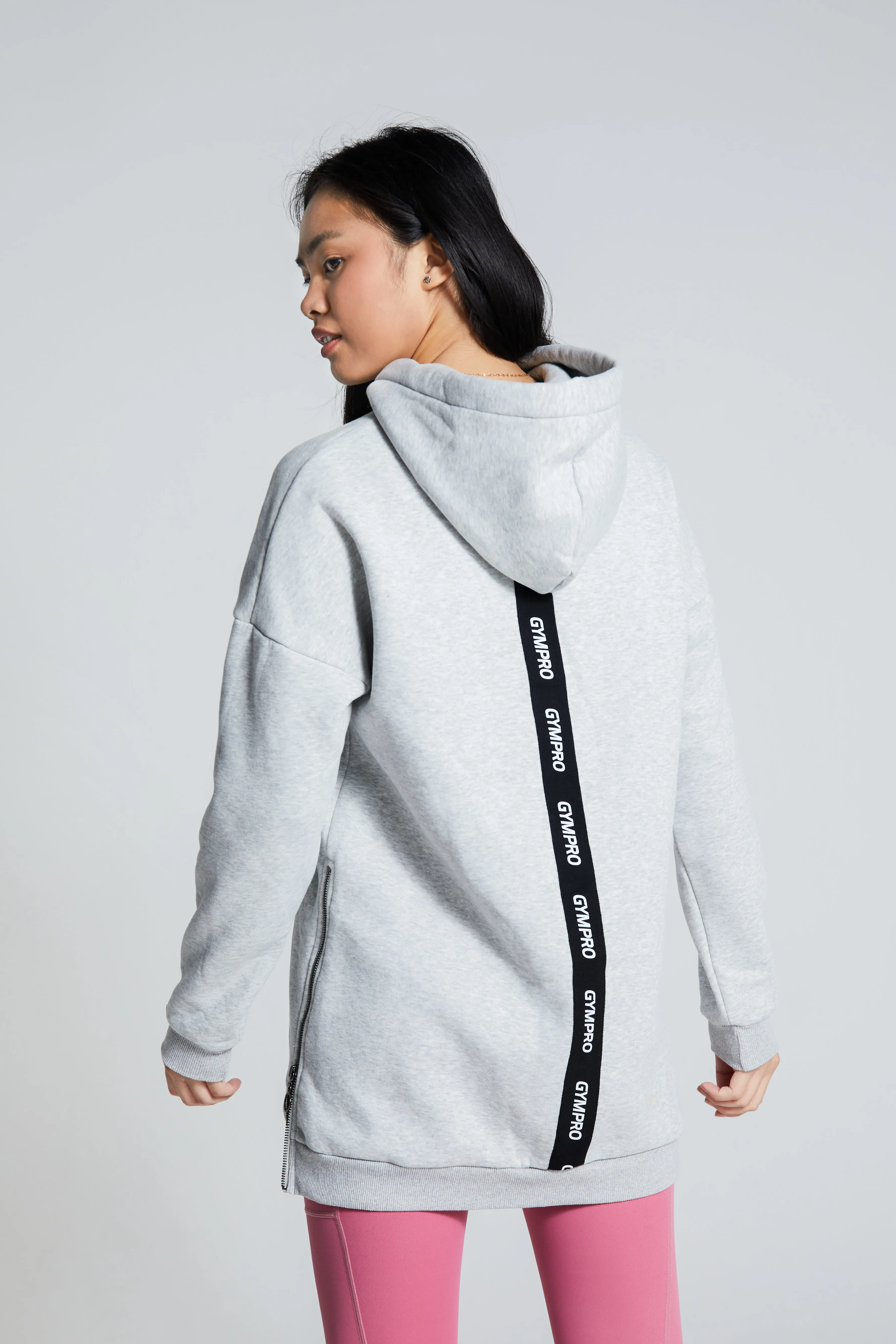 Womens - Pouch Longline Hoodie - Grey