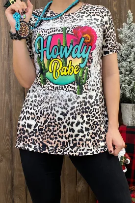 XCH12575 HOWDY BABE leopard & cactus printed short sleeve t-shirt (GS13)